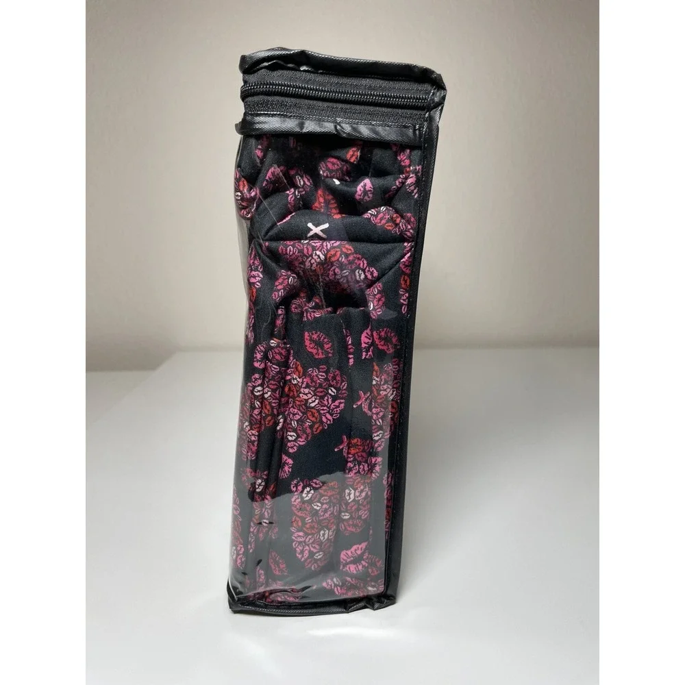 Betsey Johnson 6 Pc FULL Sheet Set w/4 Pillowcases Black‎ Pink Hearts Lipstick